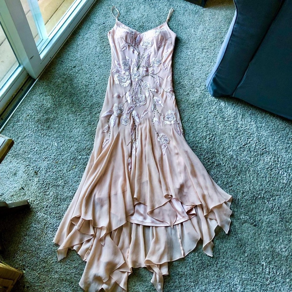 Elegant Blush Beaded Slip Dress - Brand:
